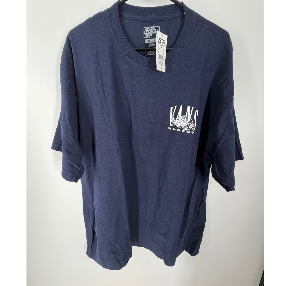 Vans Resort Short Sleeve Crew Neck Navy Blue Fish Skeleton Graphic T-Shirt XXL